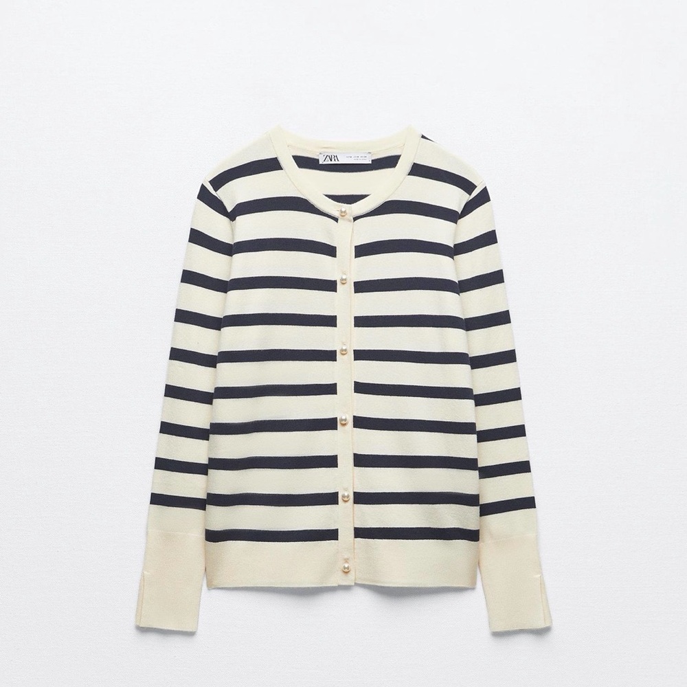 Zara Navy and Cream Striped Sweater